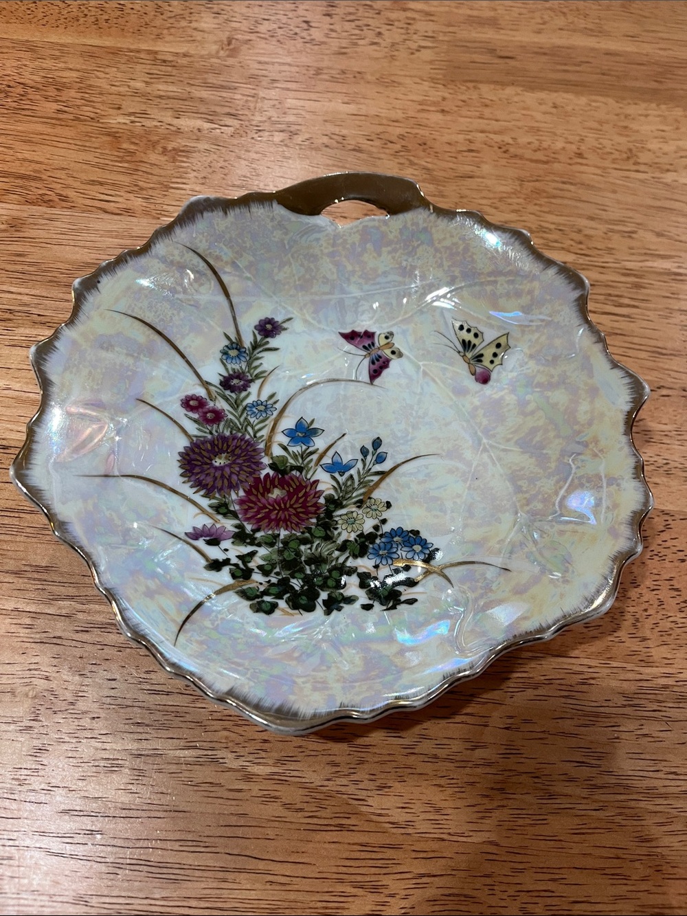 Iridescent Pearl Floral Butterfly Serving Dish